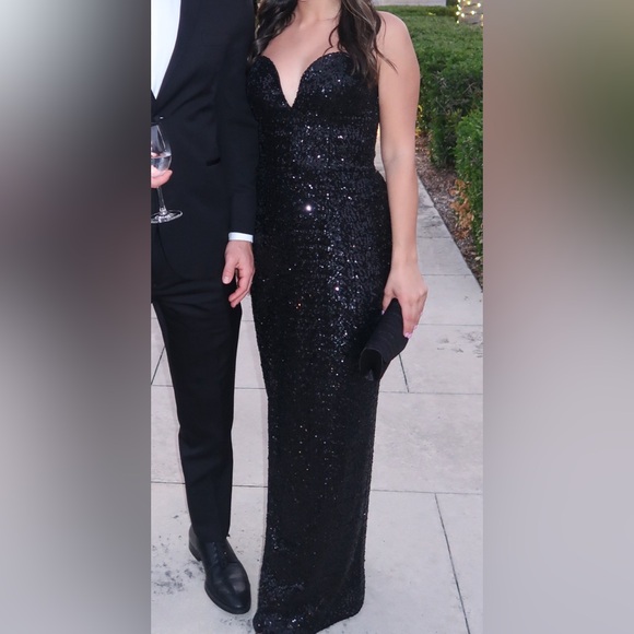 Amanda Uprichard Cherri Black Sequin Evening Gown - Picture 3 of 3